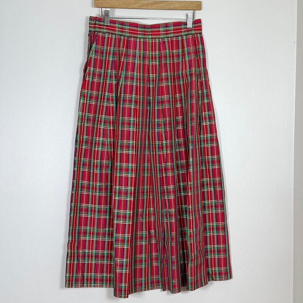 Charter Club Womens Pleated Maxi Skirt 8 Red Metallic Vtg Christmas Tartan Plaid - Picture 3 of 10